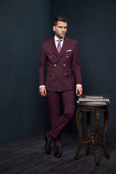 COSTUM CASUAL BUTGUNDY DUNGI MILES DOUBLE BREASTED